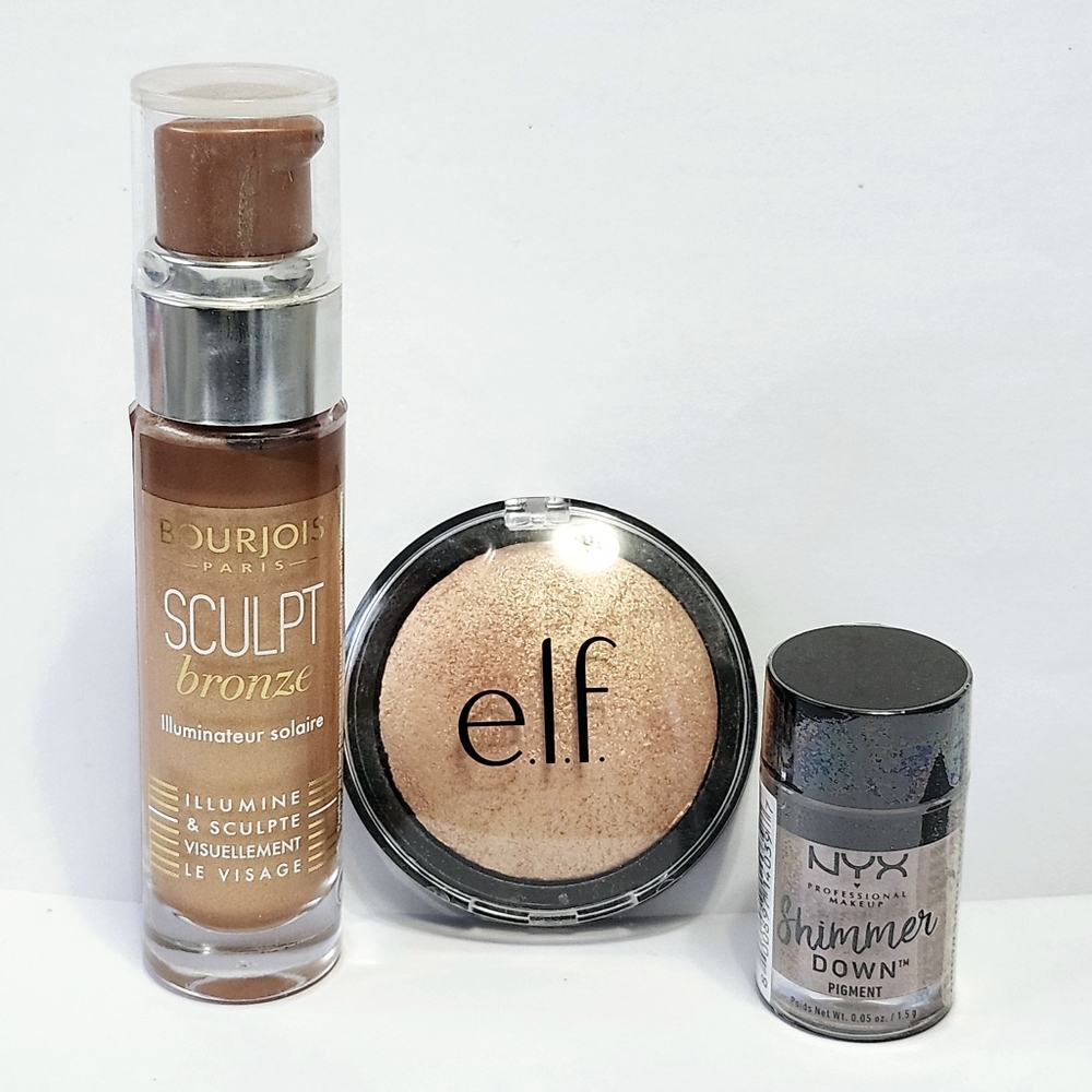 3pc SET Bourjois Sculpt Bronze NYX Shimmer Down pigment ELF Apricot Glow